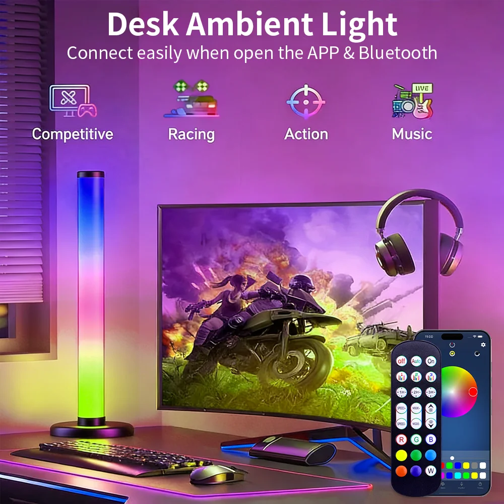 

Full Spec RGB Desktop Ambience Light Music Rhythm Sync APP Remote Control Dimmable LED Night Light for Gaming Home Party Decor