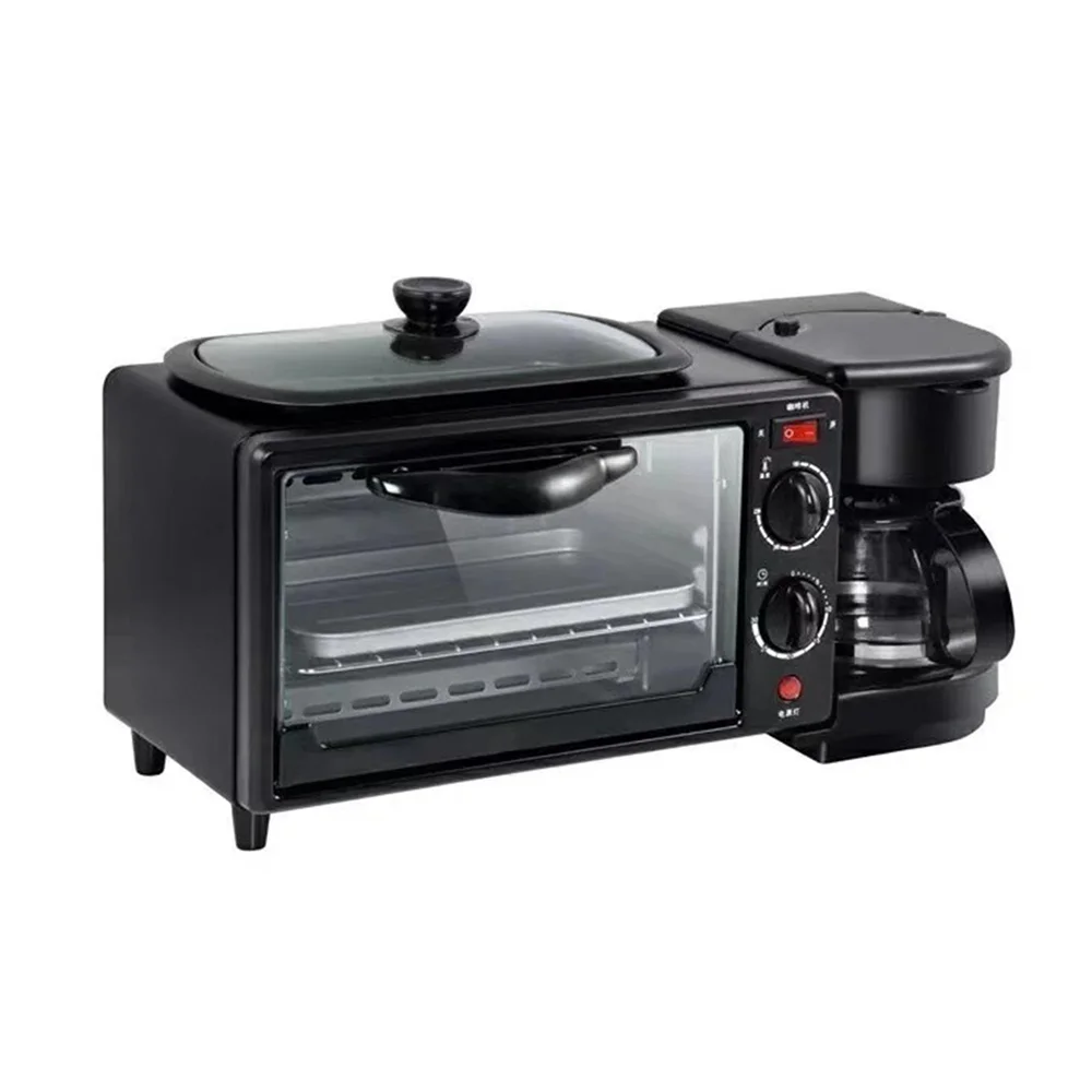 ماكينة إفطار متعددة الوظائف 3 في 1 بقوة 220 فولت، محمصة صغيرة لفرن المطبخ المنزلي وصانع القهوة، للكعك والنقانق وشرائح اللحم