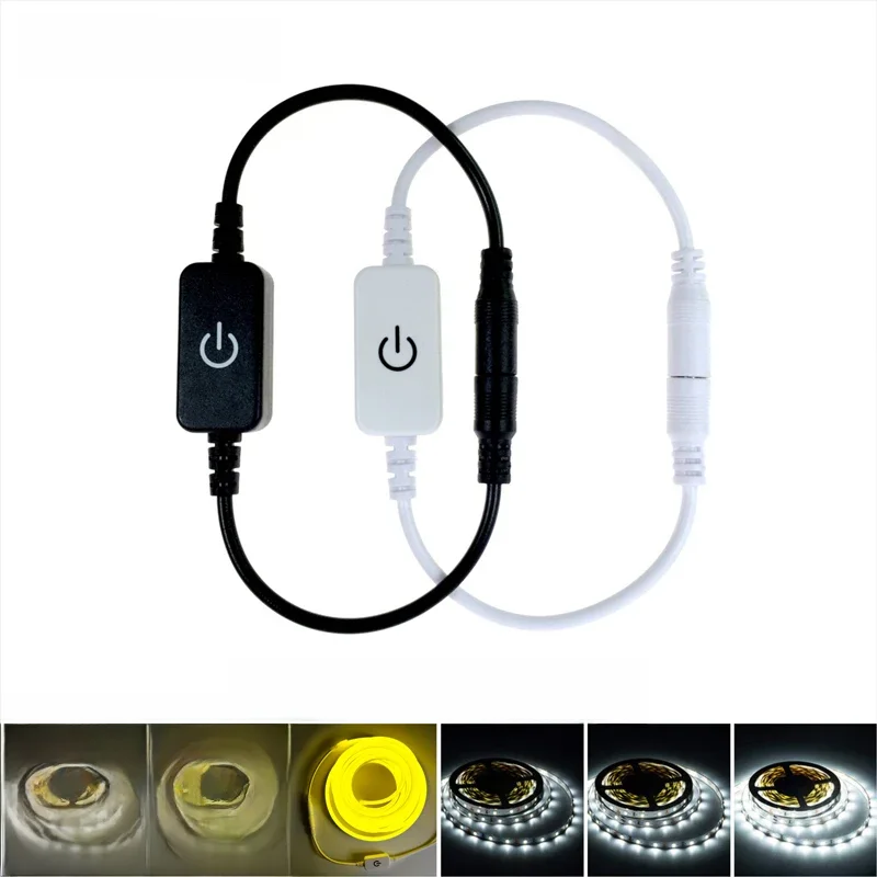 Bande lumineuse LED flexible au néon avec interrupteur tactile, contrôleur de luminosité, variateur, prise CC, réglage 12V-24V, 2835, 5050