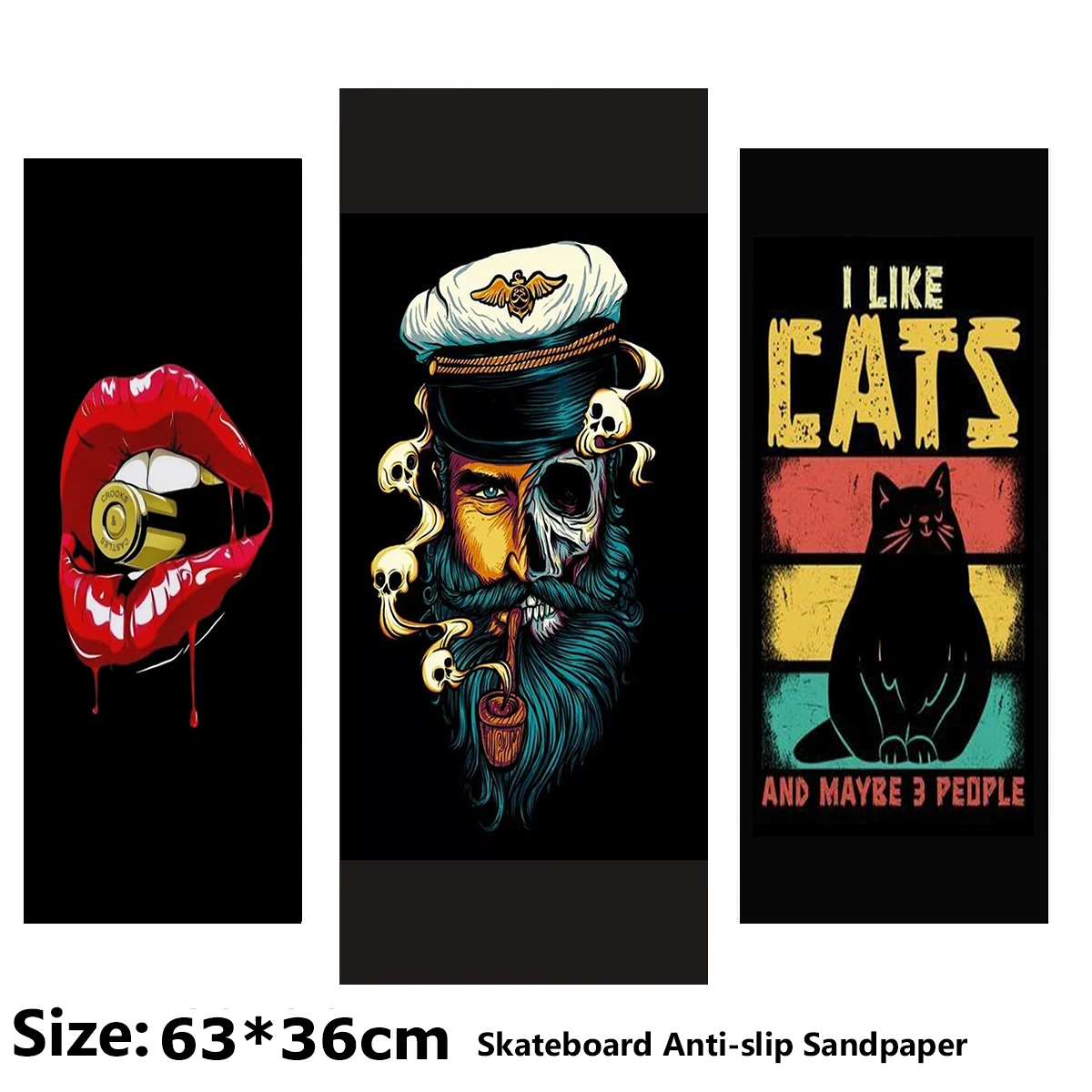 Sexy Red Lips Captain Cat Pattern Electric Scooter Anti-slip Sticker Sandpaper Skateboard Grip Tape Sheet 63*36cm