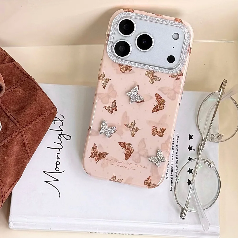 

Glitter three-dimensional rhinestone butterfly phone case suitable for iPhone15/14/16/17fashionable anti-fall protective case