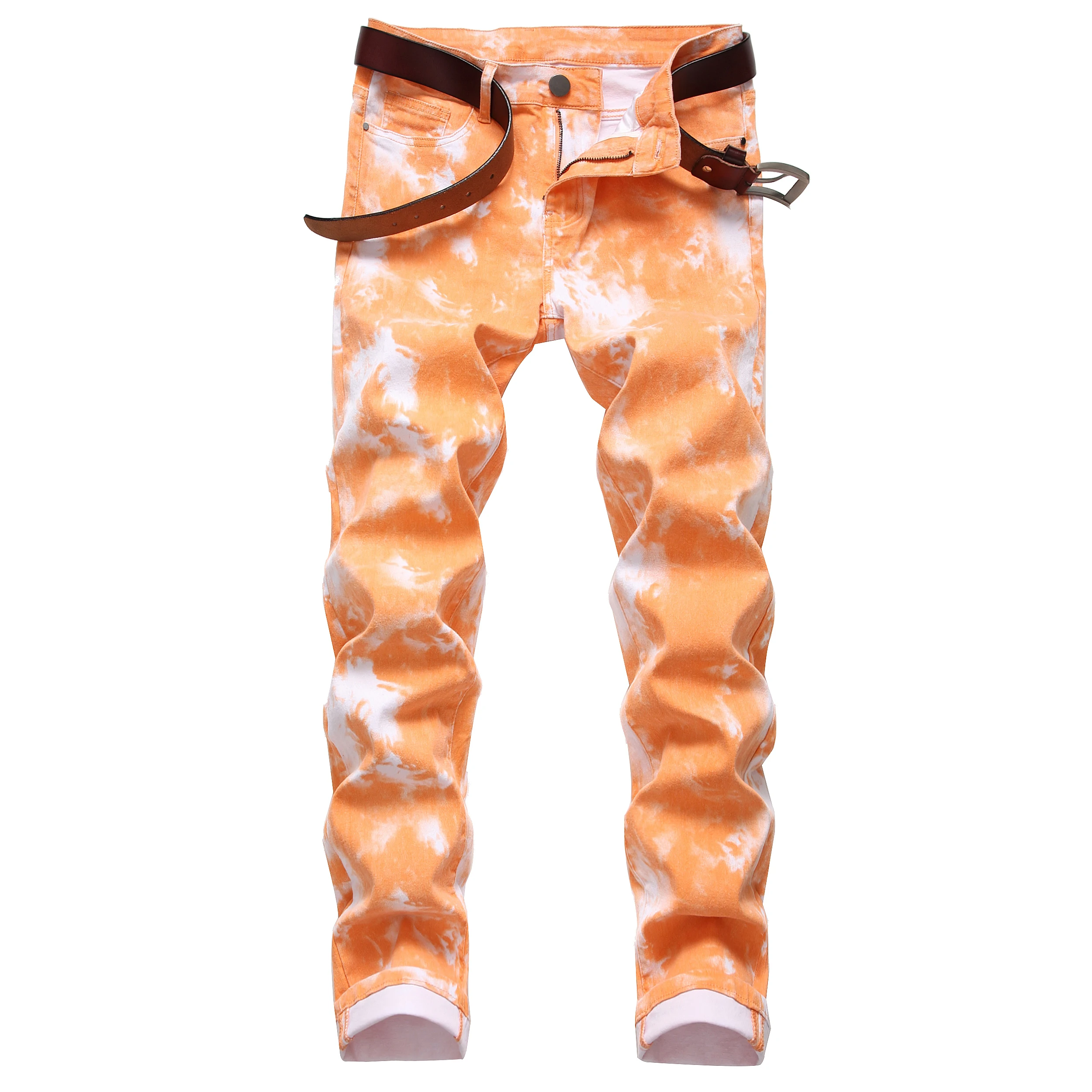 

Orange Print Men's Stretch Skinny Jeans Premium Slim Fit Fashionable design 813-3