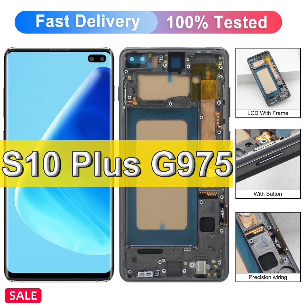 6.38'' TFT Screen, For Samsung Galaxy S10 Plus G975 G975F/DS LCD Display Touch Screen Replacement Digitizer Assembly +Frame