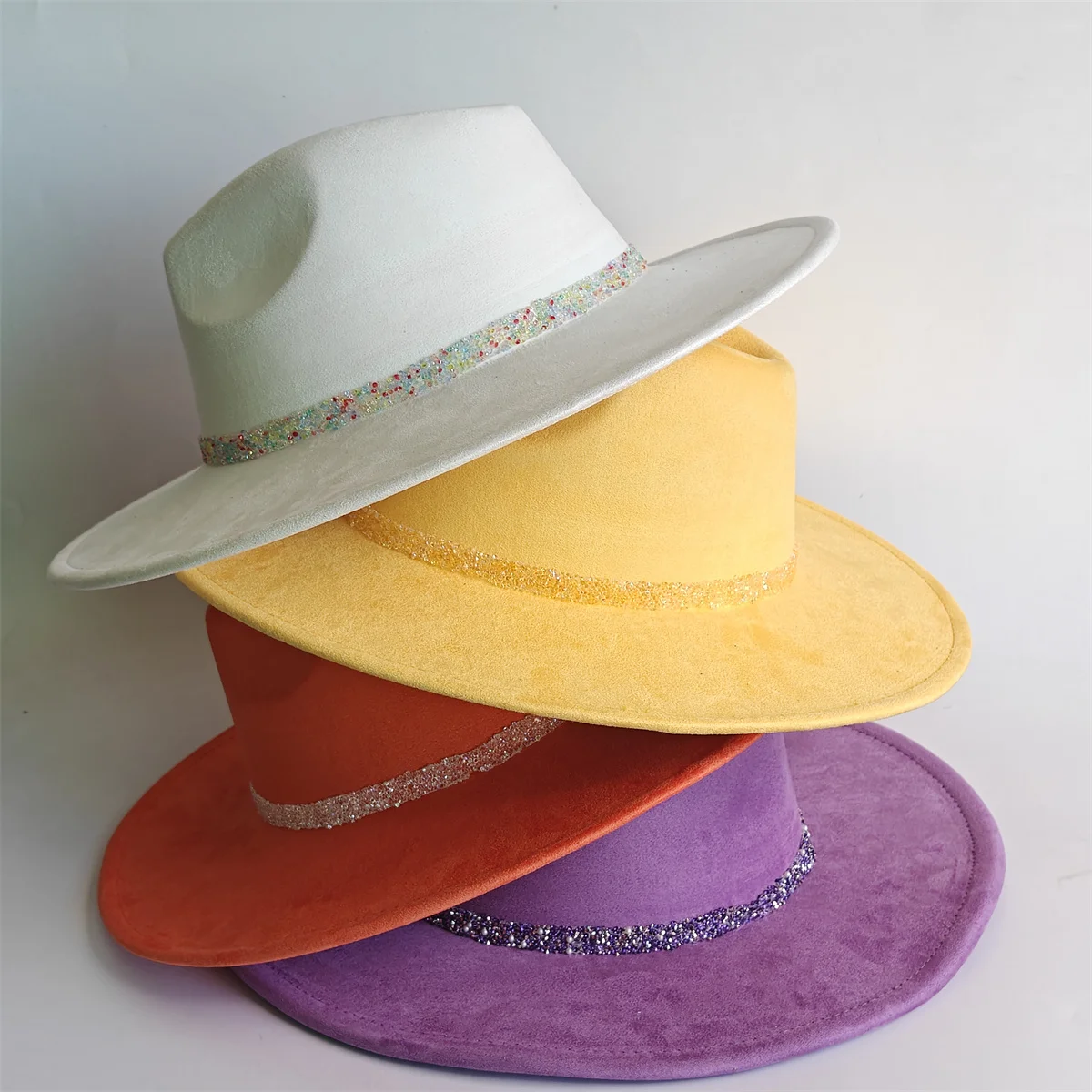 حجر الراين الشتاء الجلد المدبوغ واسعة الحواف قبعة فيدورا للنساء والرجال الكنيسة الجاز قبعة بنما ورأى قبعة قبعة الزفاف بالجملة #3