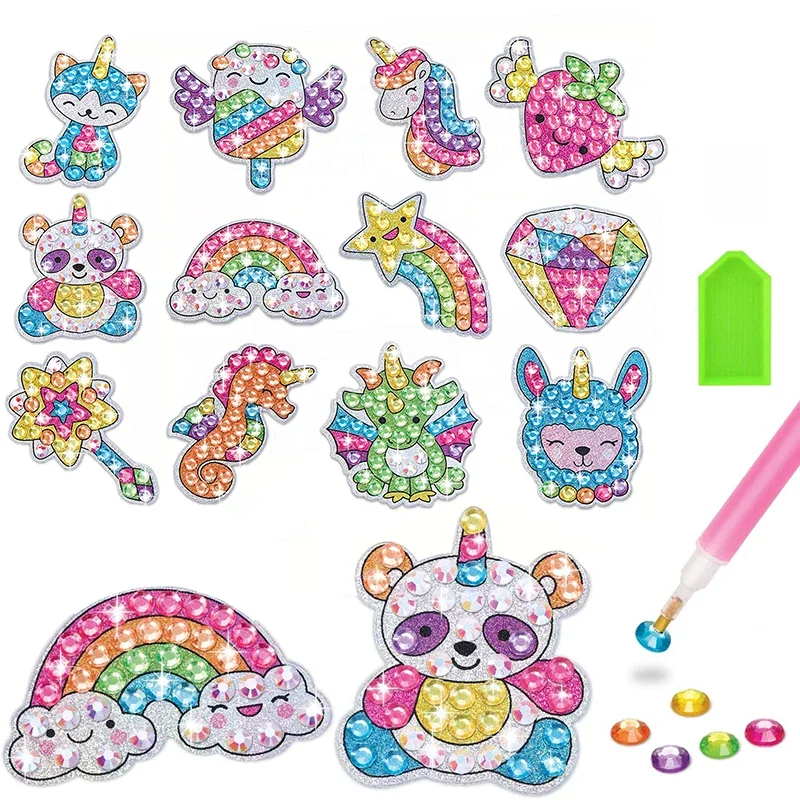 12 Creëer een grote edelsteen Diamond Painting Sticker Kit Art Craft Girls Boys Unicorn Animal Sealife Magical Mozaic Dot Sticky Toys Gifts - afbeelding 2