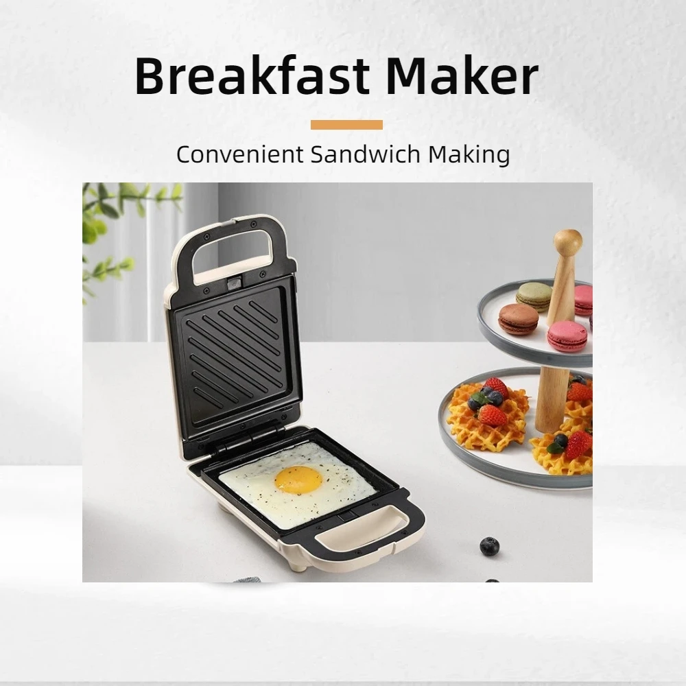 Home Waffle & Breakfast Maker — Thickened, Multi-functional Sandwich & Light Meal Toaster (Dorm-Friendly)non-stick pan Portable