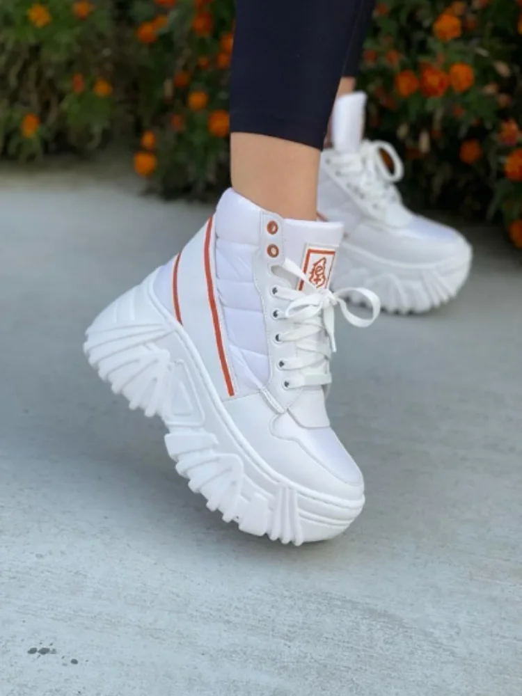 Women's High Fill Sole Lace-up Parachute Fabric Sneakers Sport Boots