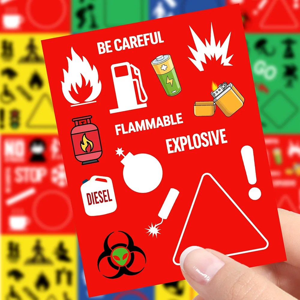 8/16sheets Warning Sign Puzzle Stickers For Children Educational DIY Waterproof Classic Stickers For Various Items For Daily.