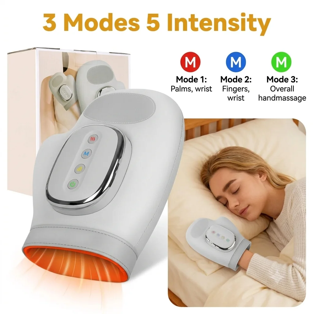 

Smart Hand Massager with Heat Electric Air Compression Palm Finger Wrist Massage Device for Arthritis Pain Relief Carpal Tunnel Numbness Rechargeable Cordless Heated Mitt Therapy Massager Machine Father Mother Day Gift Relaxation