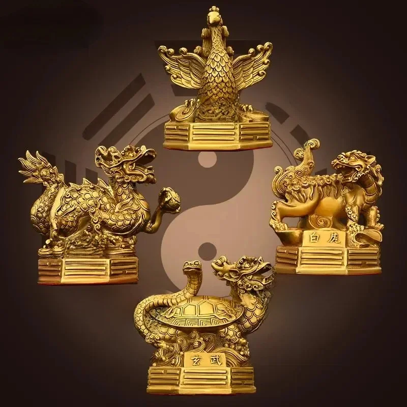 Ornements de la Bête Divine, Tout en Cuivre, Bêtes Spirituelles, Dragons Verts, Tigres Blancs, Vermillon, Rangées de Rotterdam et Artisanat Décoratif Xuanwu