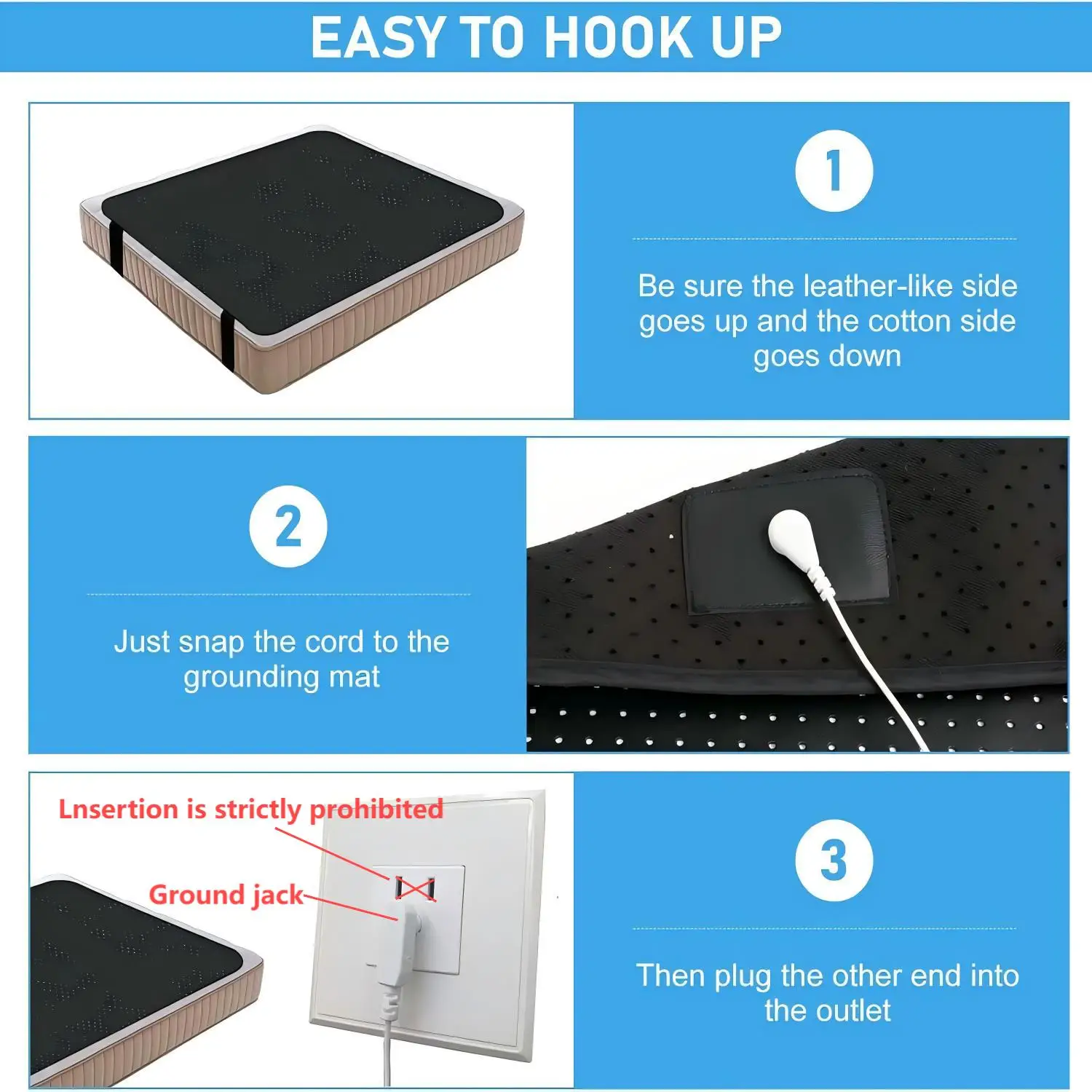 مجموعة أوراق التأريض، حصيرة التأريض، تصميم مثقوب، حصيرة التأريض المصنوعة من الجلد الصناعي الكربوني بنسبة 100%.