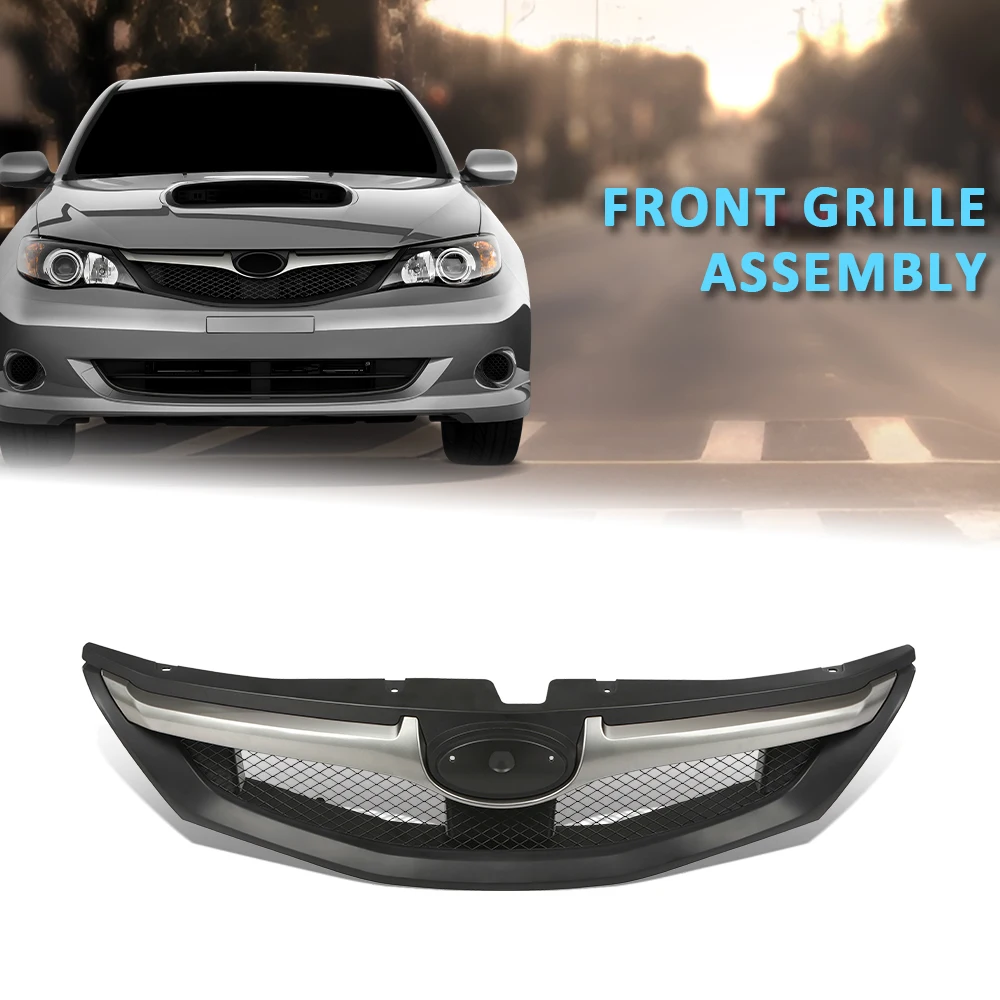 

Front Bumper Upper Grille Grill Fit for 2008-2011 Subaru Impreza Sedan 91121Fg030 91121Fg061 Iron Black and Chrome Mesh Style