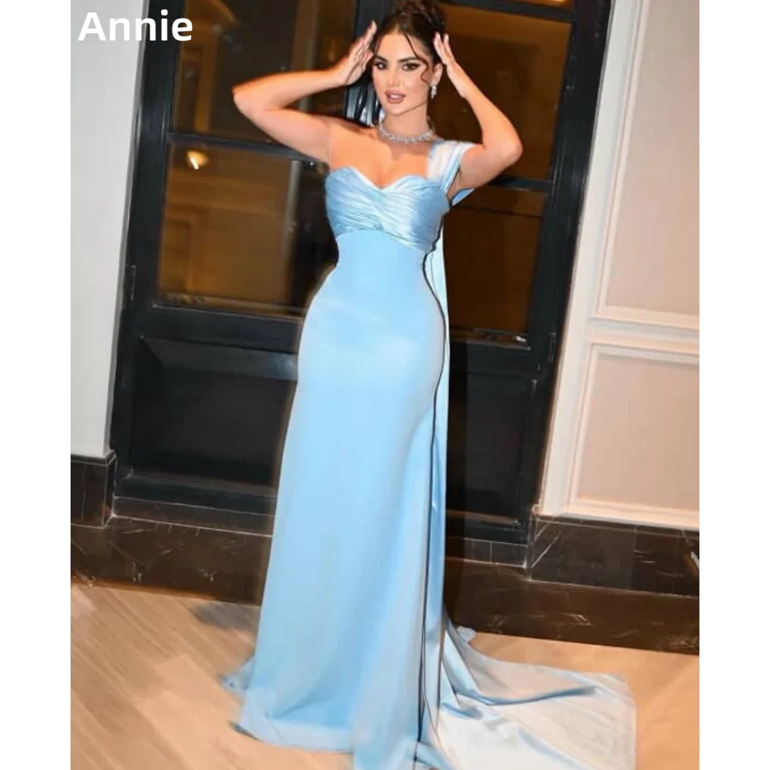 

Annie Pleated Satin One Shoulder Prom Dresses Elegant Ladies Wedding Party Evening Dresses Mermaid Sky Blue فساتين سهرة