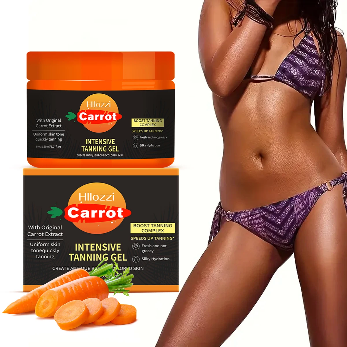 

Hllozzi 150ml carrot tanning gel, tanning product, beautiful bronze skin, more natural beauty
