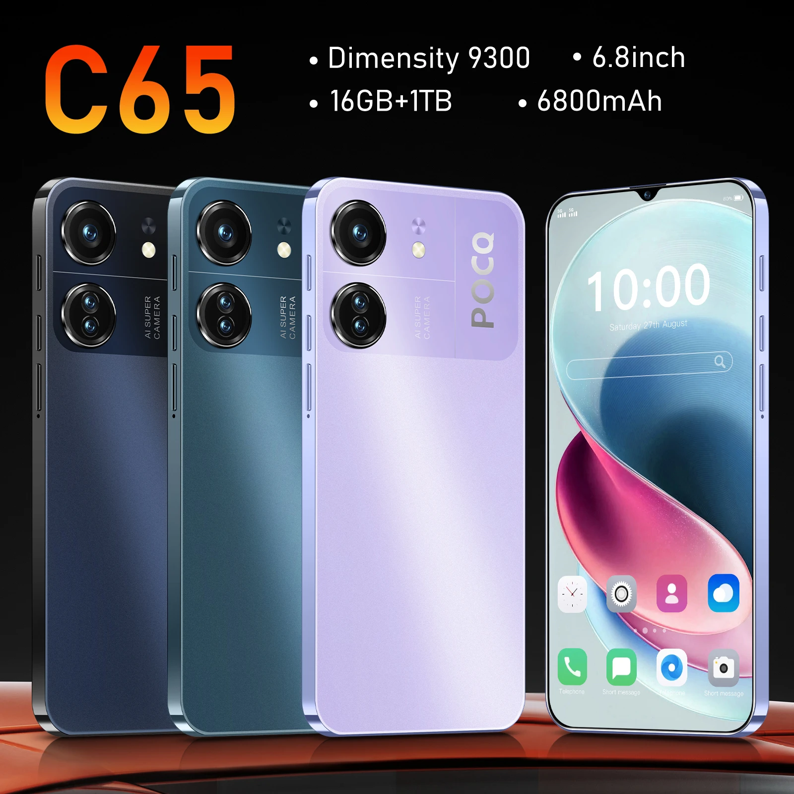 

2024 New C65 Smartphone 6.8 inch Full Screen 4G/5G Cell Phone 16TB+1TB 6800mAh Mobile Phones 108MP Global Version Celulares