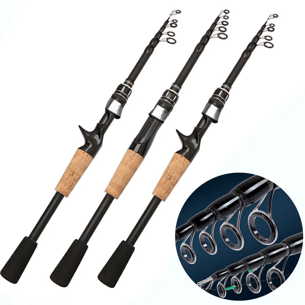 Carbon Telescopic Fishing Rod, Spinning Rod, Baitcasting Pesca Pólo, Madeira Handle Casting Tackle,