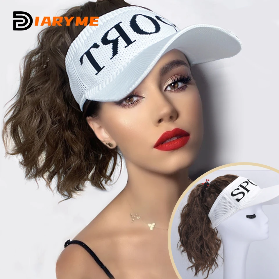 

DM Synthesis Short Curly Hat Wig with Baseball Cap Hair Wig Hat Wig Adjustable Easy to Wear Hat Wig for Women Grils