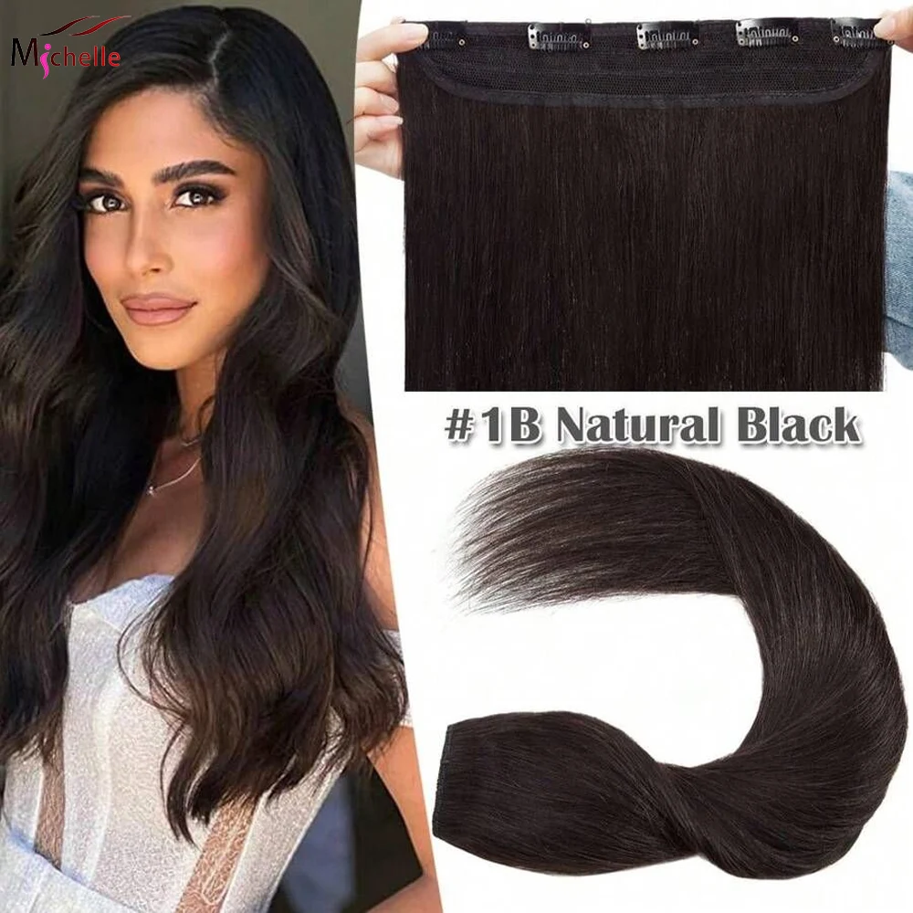 

5 Clips 3/4 Full Head One Piece Hair Extensions Clip in Straight 100% Human Hair Extensions Natural Black Seamless Clip ins 100G