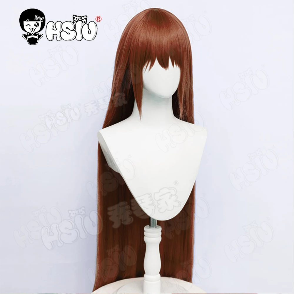 Makise Kurisu-Perruque Synthétique Cheveux Longs Brun Orange, Bonnet, Cosplay Game Steins, Gate, HSIU, 90cm