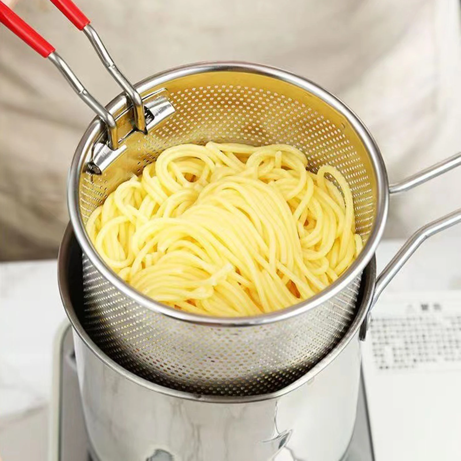 4pieces Stainless Steel Deep Frying Pot Portable Frying Pot With Strainer Basket Tempura French Fries Fryer Utensils Kitchenware
