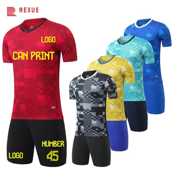 2024 Plaid Print Football Jersey Kit Men Child Red Black Blue Soccer Custom Uniform Breathable Thailand Quality Sportwears