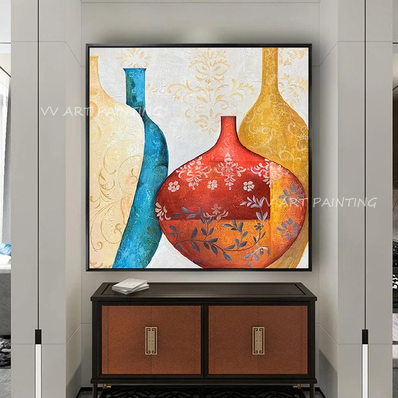 Vase Abstract Colorful Handmade Oil Painting Modern Nordic Living Room Sofa Background Wall Bedroom Decor Poster