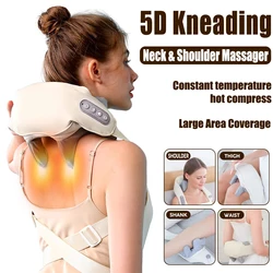 Mini5D Deep Shiatsu Kneading Back Massager Neck and Shoulder Muscle Relaxing Massager Electric Body Massage Pillow Heating Shawl