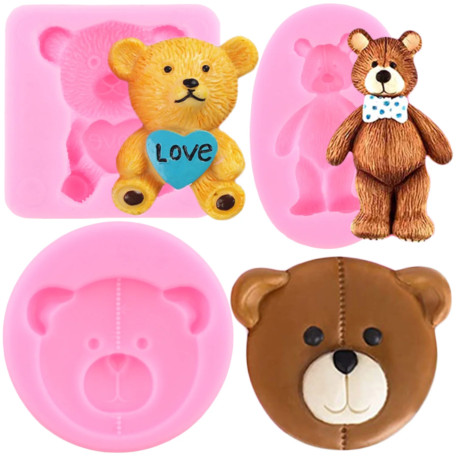 3D Animal Bear Silicone Mold Bear Head Fondant Molds Cupcake Baking Molds Fondant Cake Decorating Tools Chocolate Candy Mould