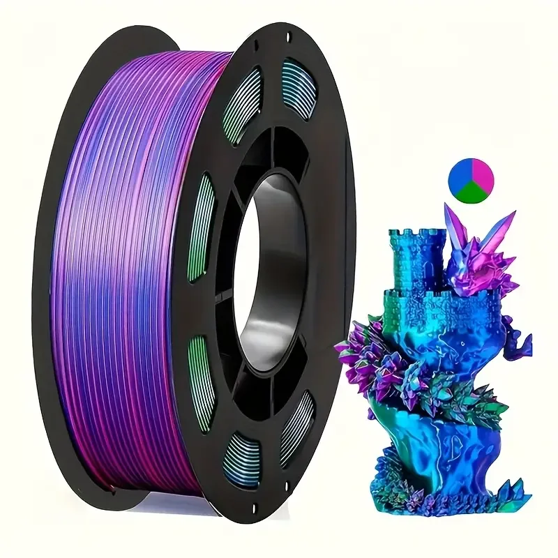 

Трехцветный шелковый PLA-филамент (розовый, синий, зеленый) 1,75 мм, для 3D-печати, 250 г (0,55 фунта)