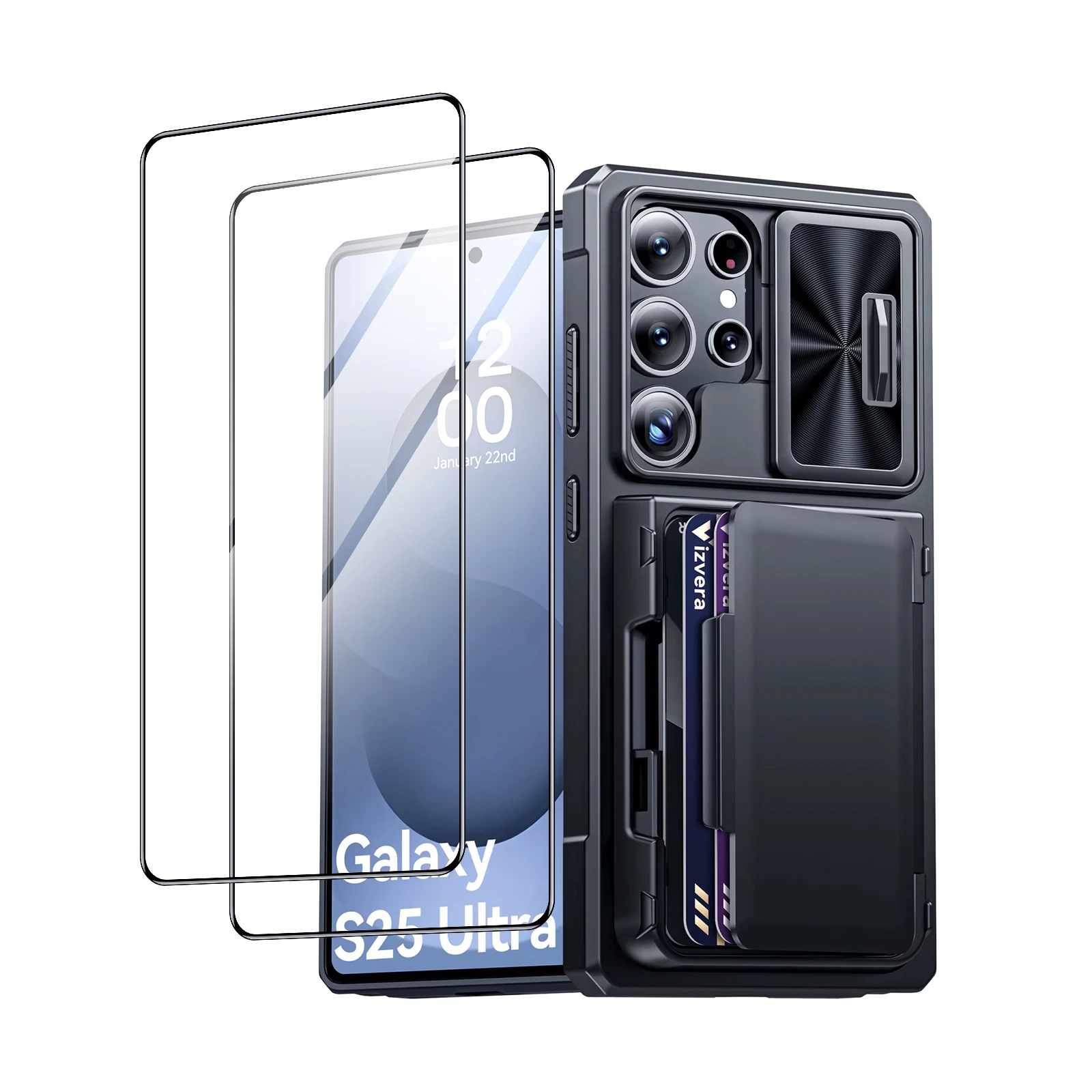 Robuste Stoßfeste Schutzhülle mit Kameraabdeckung, RFID-Blockierung Kartenhalter für Samsung Galaxy S25 Ultra-Schwarz – Detail 10