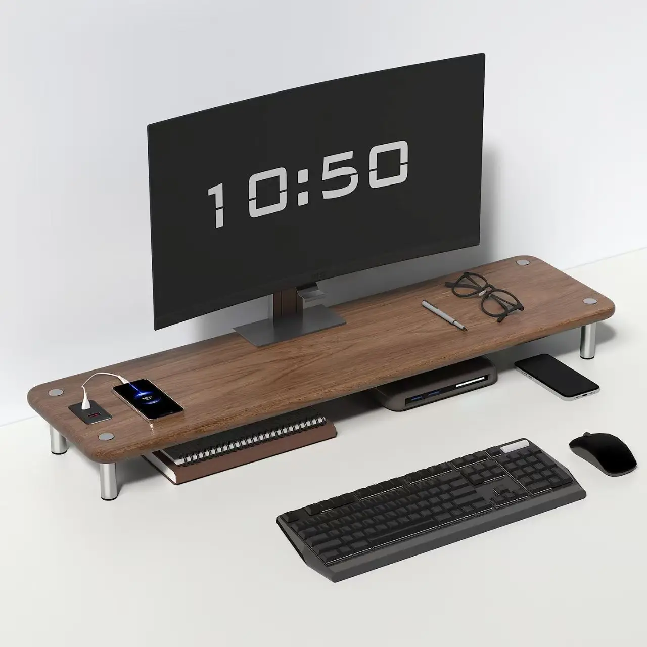Wooden Monitor Riser Stand Office Desktop Computer Height Increase Holder Monitors Laptop Storage Bracket Monitor Organizer Base