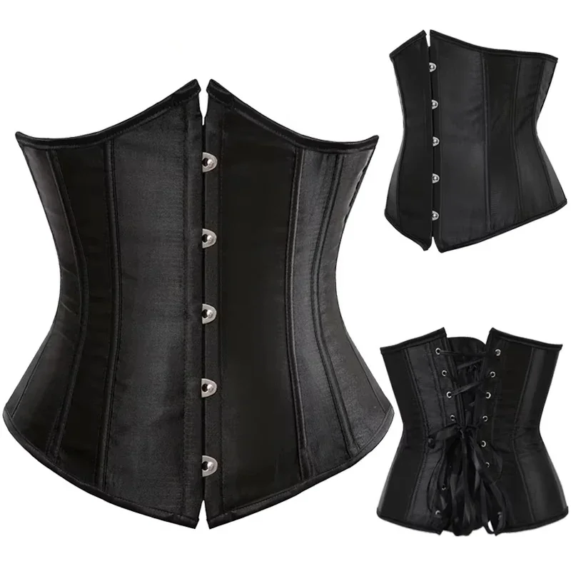 Damen Satin Unterbrustkorsett Bustier Sexy Unterwäsche Taille Abnehmen Body Shaper Korsett Top für Frauen Steampunk Schnürkorsett