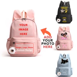 Customize Your Image/Name/Logo Luggage Backpack for Girls Boy Teenager Children Rucksack School Bag Travel Rabbit Ears Backpacks