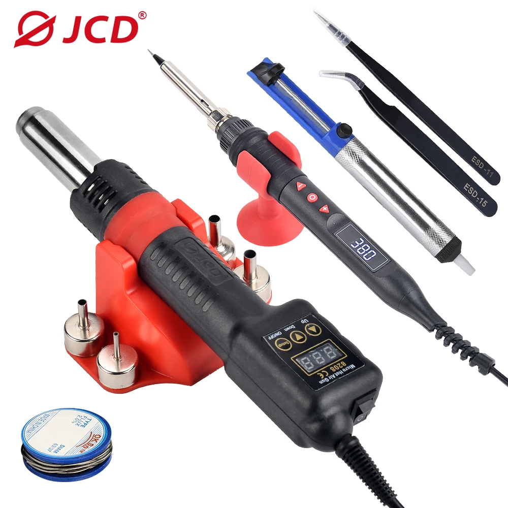 JCD 8208 750w Soldering Hot Air Gun Led Display 100℃-480℃ SMD Rework Station Heat Guns Heating Element 80w/60w Soldering Iron