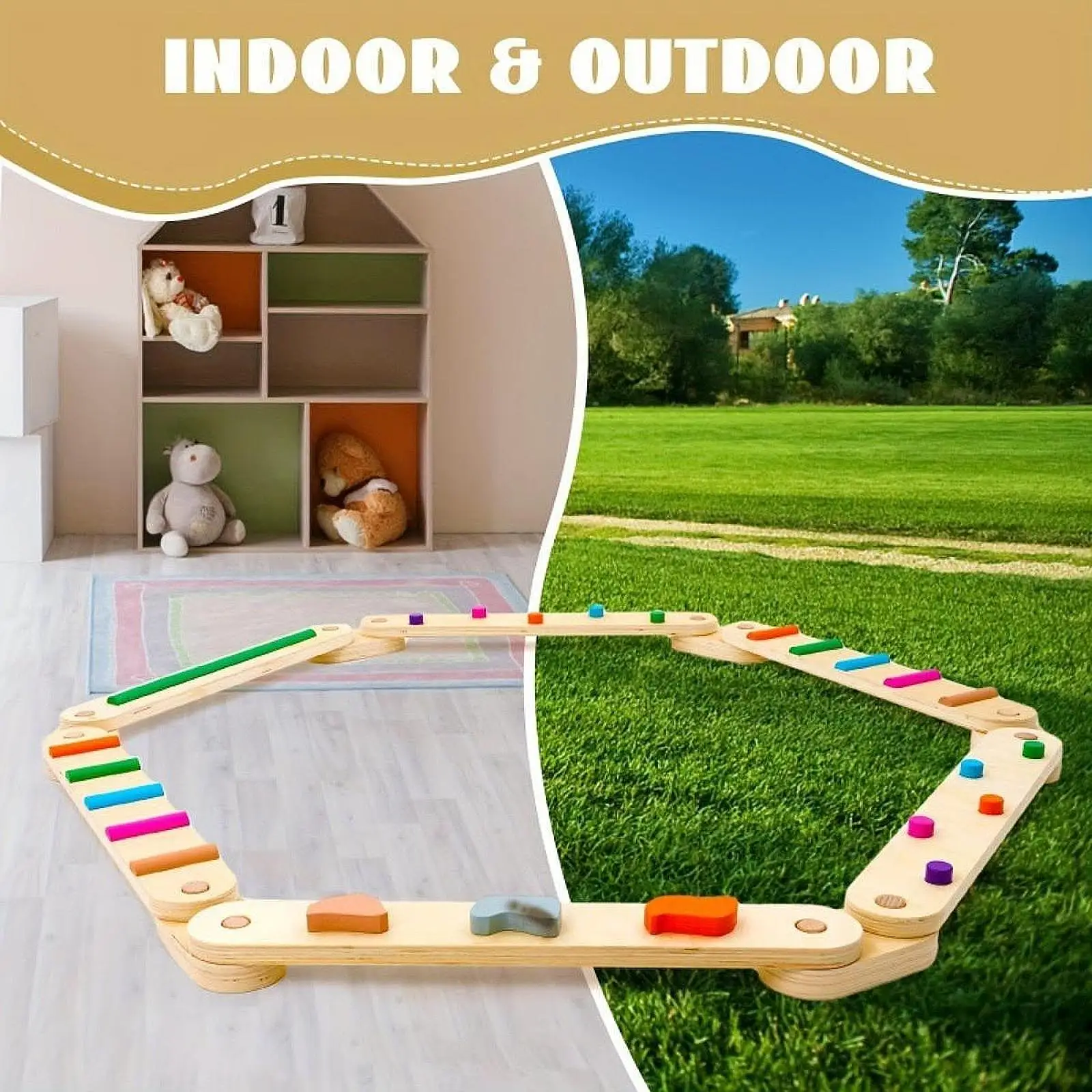 

Wooden Balance Beam Development Toy Balance Board Early Education Toy for Babies Sensory Training River Crossing for Children
