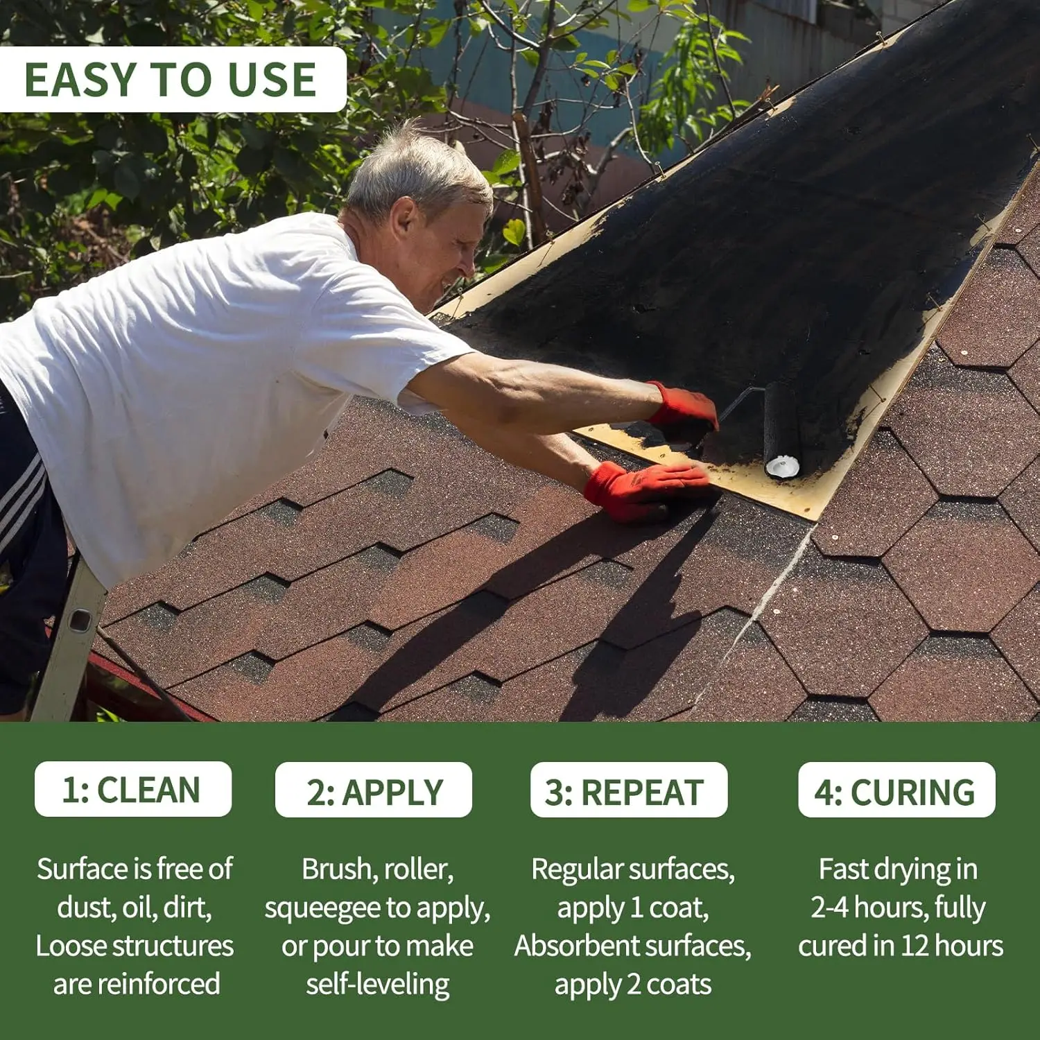 مانع التسرب المطاطي السائل المقاوم للماء - مانع التسرب للسقف، أسود مقاوم للماء، 32 أونصة سائلة مرنة #5