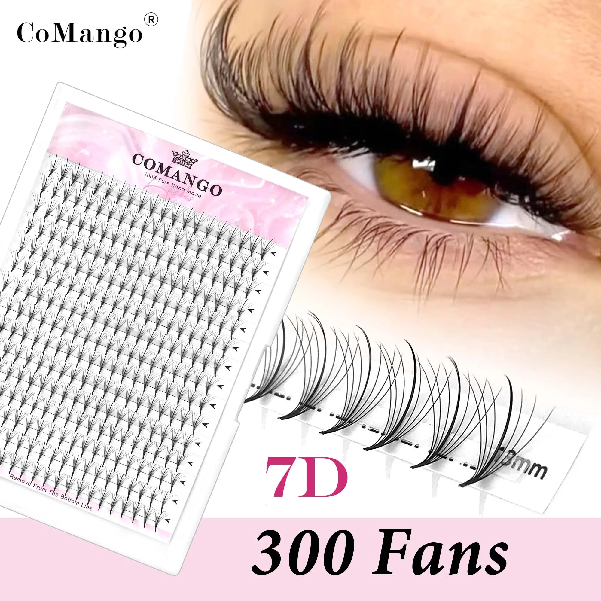 CoMango 7D Wispy Fans Russian Volume Eyelash Extension Pointy Base Premade Hybrid Fan Lashes Natural Black Faux Mink Wispy Fans