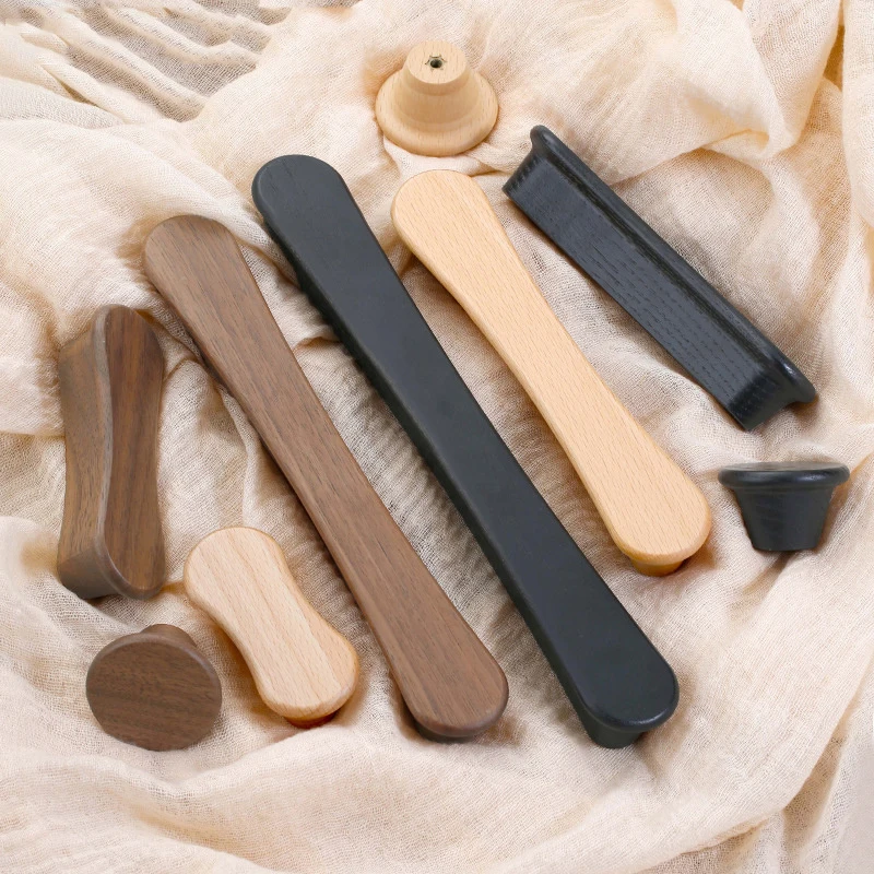 Minimalist Solid Wood Cabinet Handles Walnut Wardrobe Door Handles Beech Drawer Knobs Modern Long Furniture Handles & Pulls