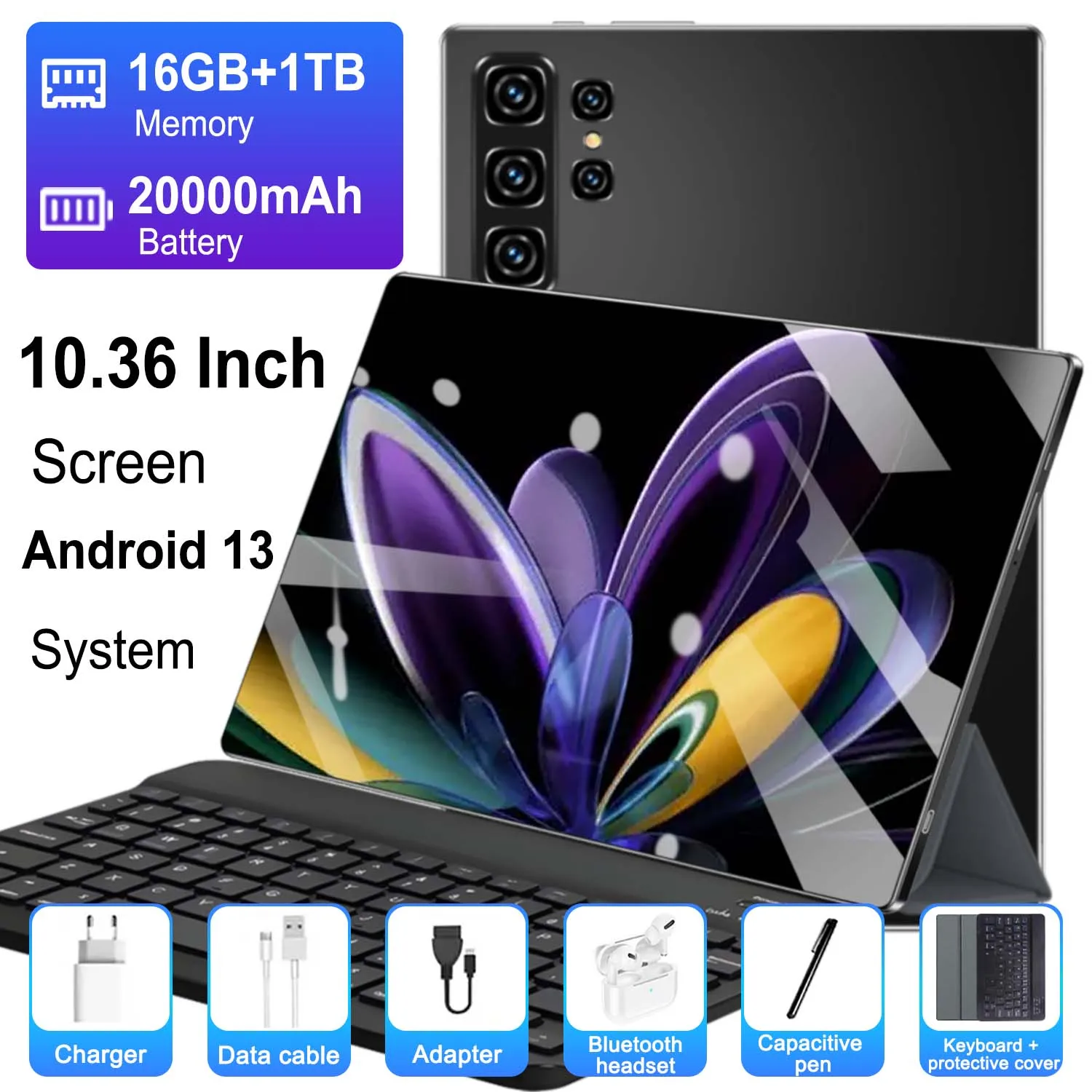 Tableta con batería de gran capacidad de 12000 mAh, Android 13, cámara de 16MP+32MP, 5G, WiFi, procesador de 10 núcleos, 16 GB de RAM, 1 TB