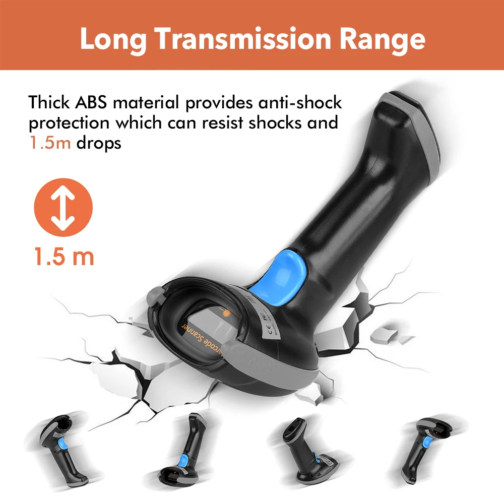 Trohestar Wireless Barcode Scanner 2.4GHz1D 2D Bar Code Reader USB Scanners Charging Cradle leitor de codigo de barra 2D Scanner