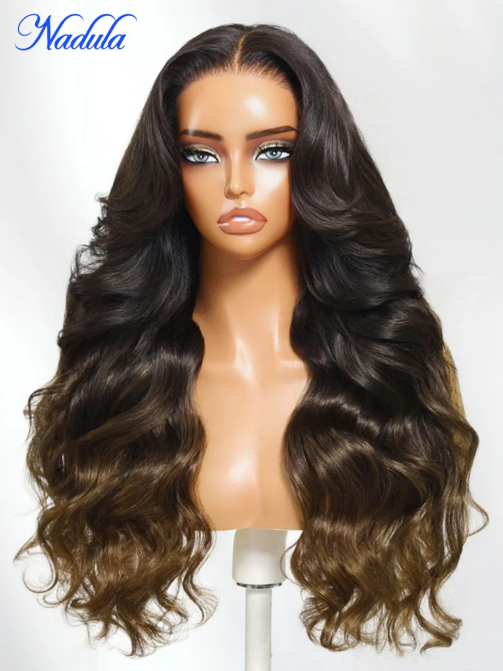 Nadula 13x4 Pre-everything Lace Frontal Chestnut Brown Ombre Loose Wave Drawstring Wig with Face Framing Layers Human Hair Wigs