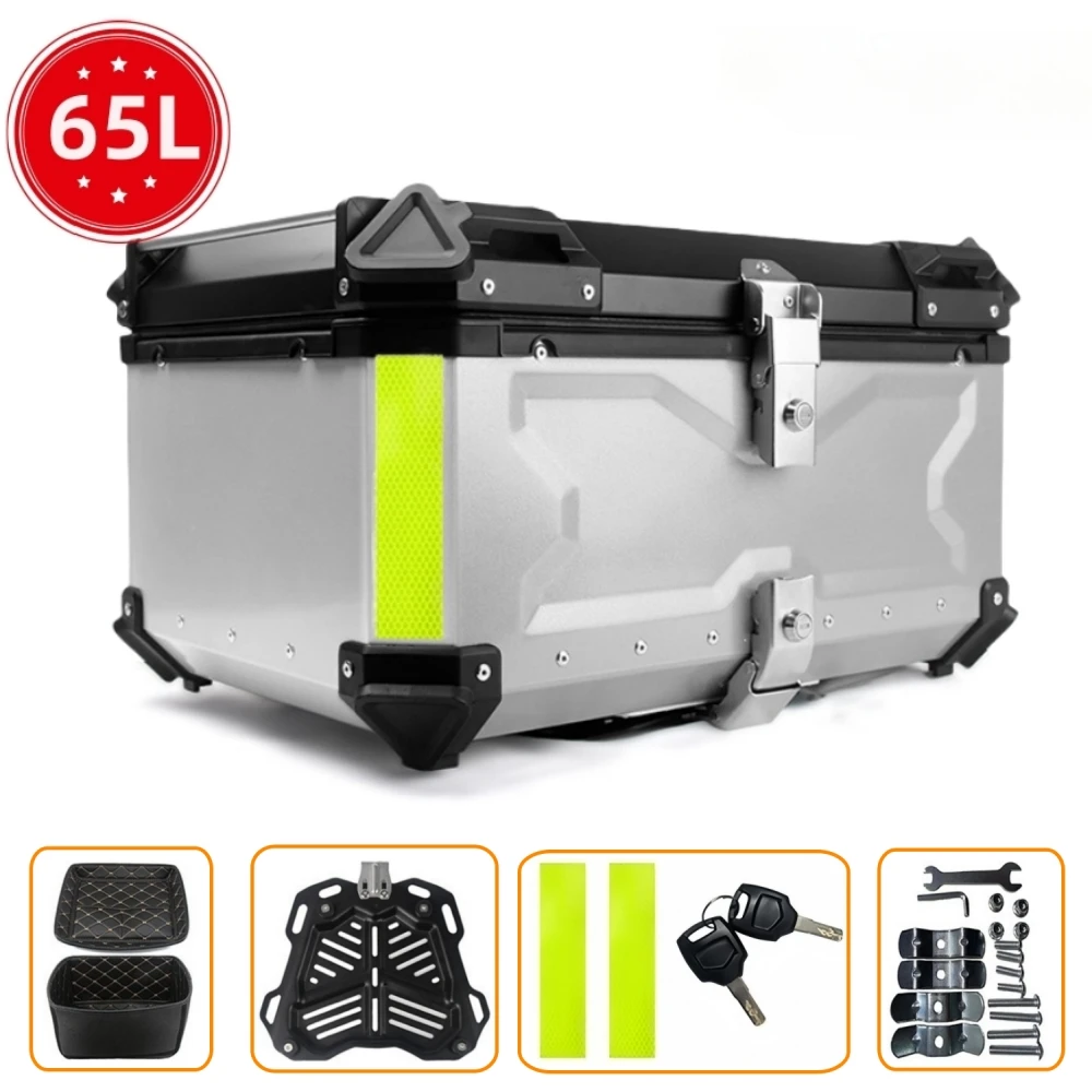 55L,65L Scatola superiore per moto Scatola per casco per bagagliaio per moto in lega di alluminio Custodie per bagagli per scatola di coda per moto impermeabile
