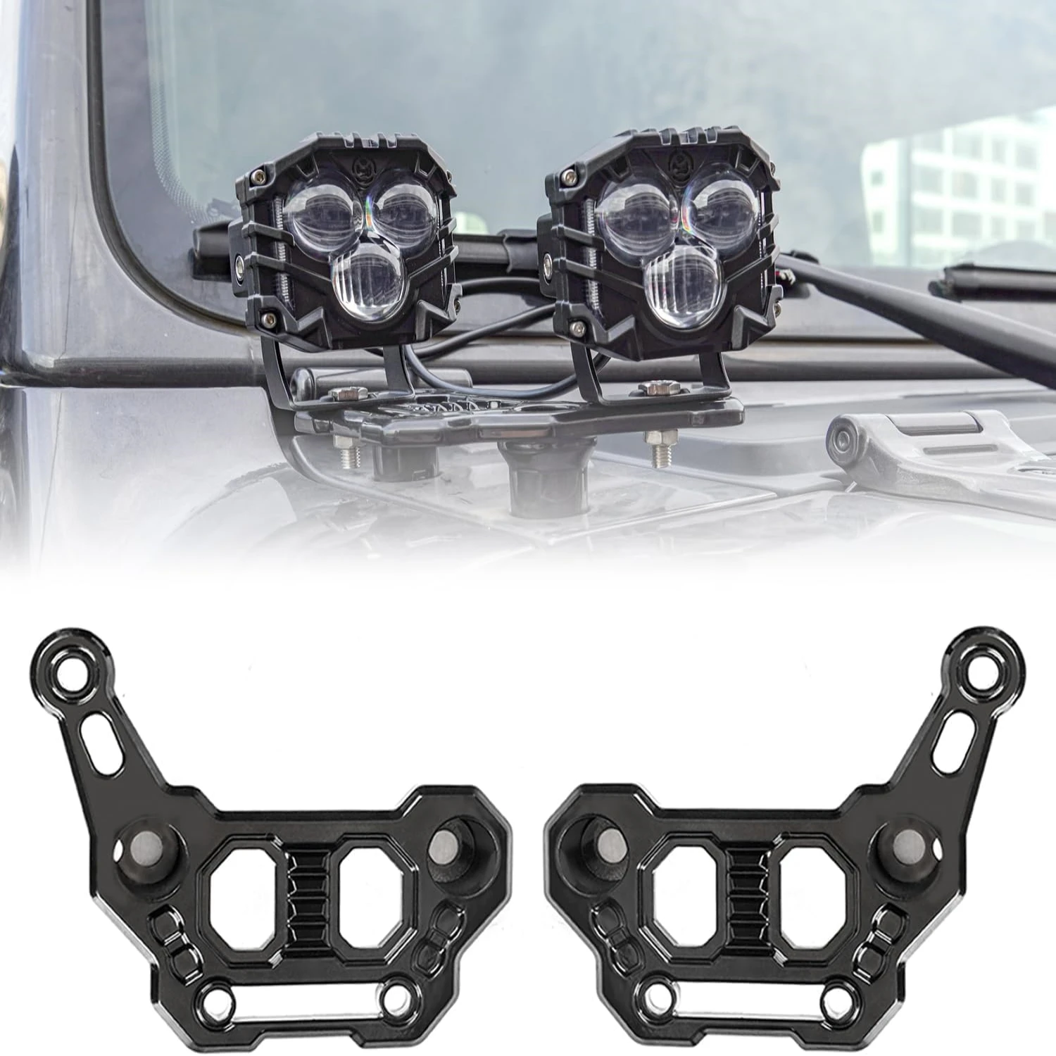 Die cast aluminum material A-Pillar Windshield Hinge Dual Light Mounting Bracket for Wrangler JL JLU, No Drill LED Light Holder