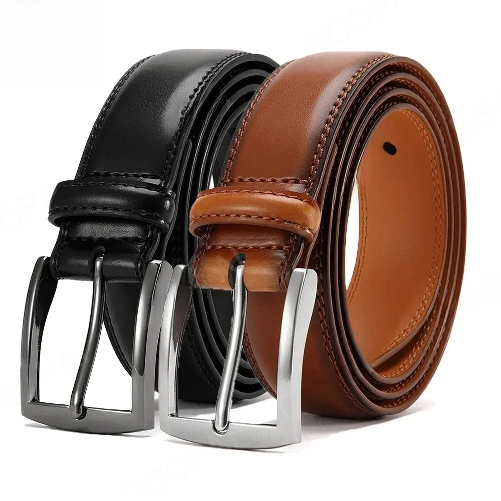 Ceinture en cuir pour hommes, boucle à aiguille, tendance, nouveau, décontracté, en cuir véritable, longues, grandes ceintures en peau de vache, grande taille