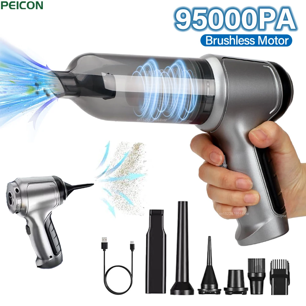 Aspirapolvere per auto, aspirapolvere portatile senza fili, potente aspirazione da 95.000 PA, aspirapolvere manuale, potente soffiatore per auto e veicoli.