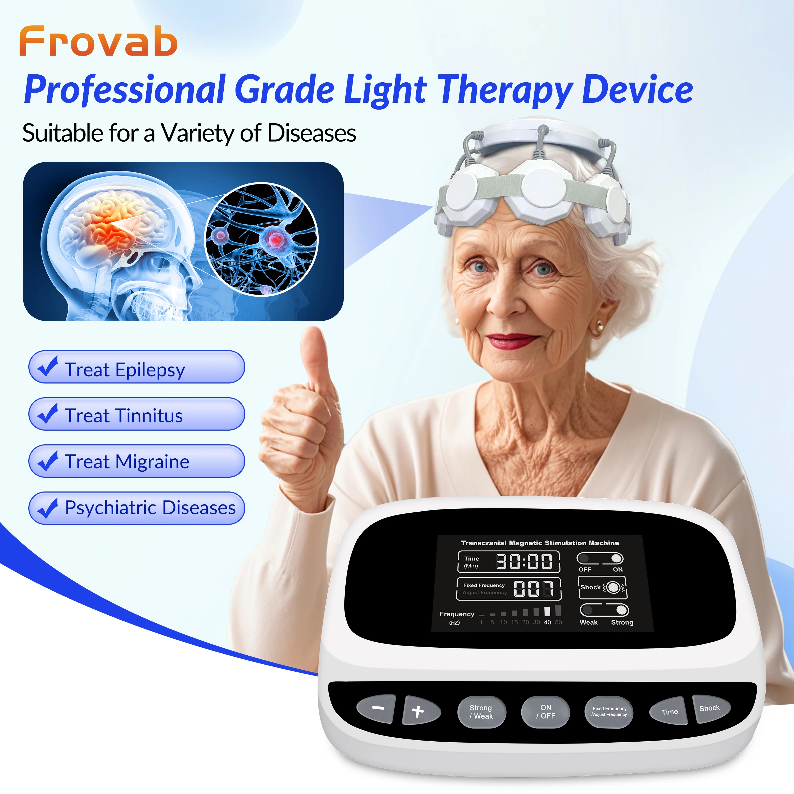 

Frovab Professional Home RTMS Device Non-Invasive Brain Magnetic Stimulation Therapy for Depression Anxiety Parkinson's Insomnia