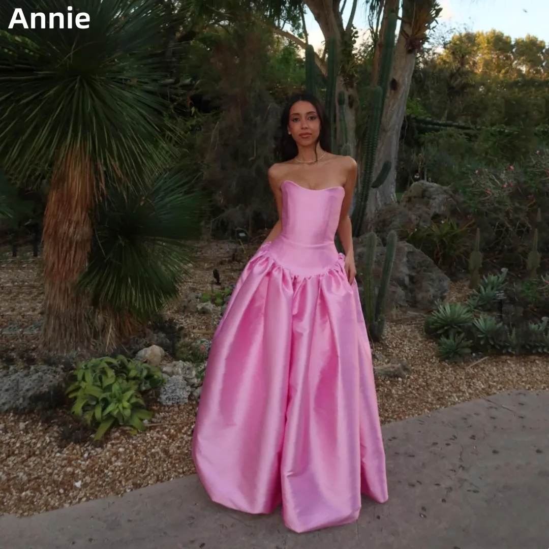 

Annie Hot Pink Prom Dresses Off-shoulder Satin Evening Dresses Elegant Women's A-line Waist Robes De Soirée Customized