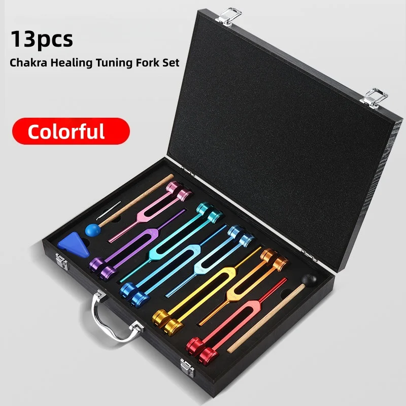 

13pcs Colorful Chakra Healing Tuning Fork Set,Aluminum Alloy Tuning Forks with Wood Gift Box For Sound Therapy,Yoga,Meditation