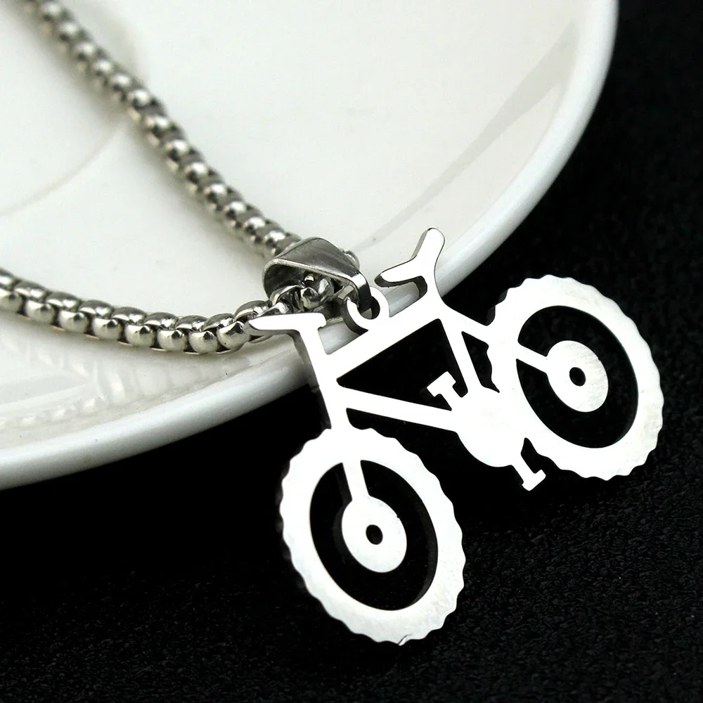 AliExpress Hot Toys Bicycle Pendant Necklace for Women Man Silver Color Choker Stainless Steel Pendant Necklace