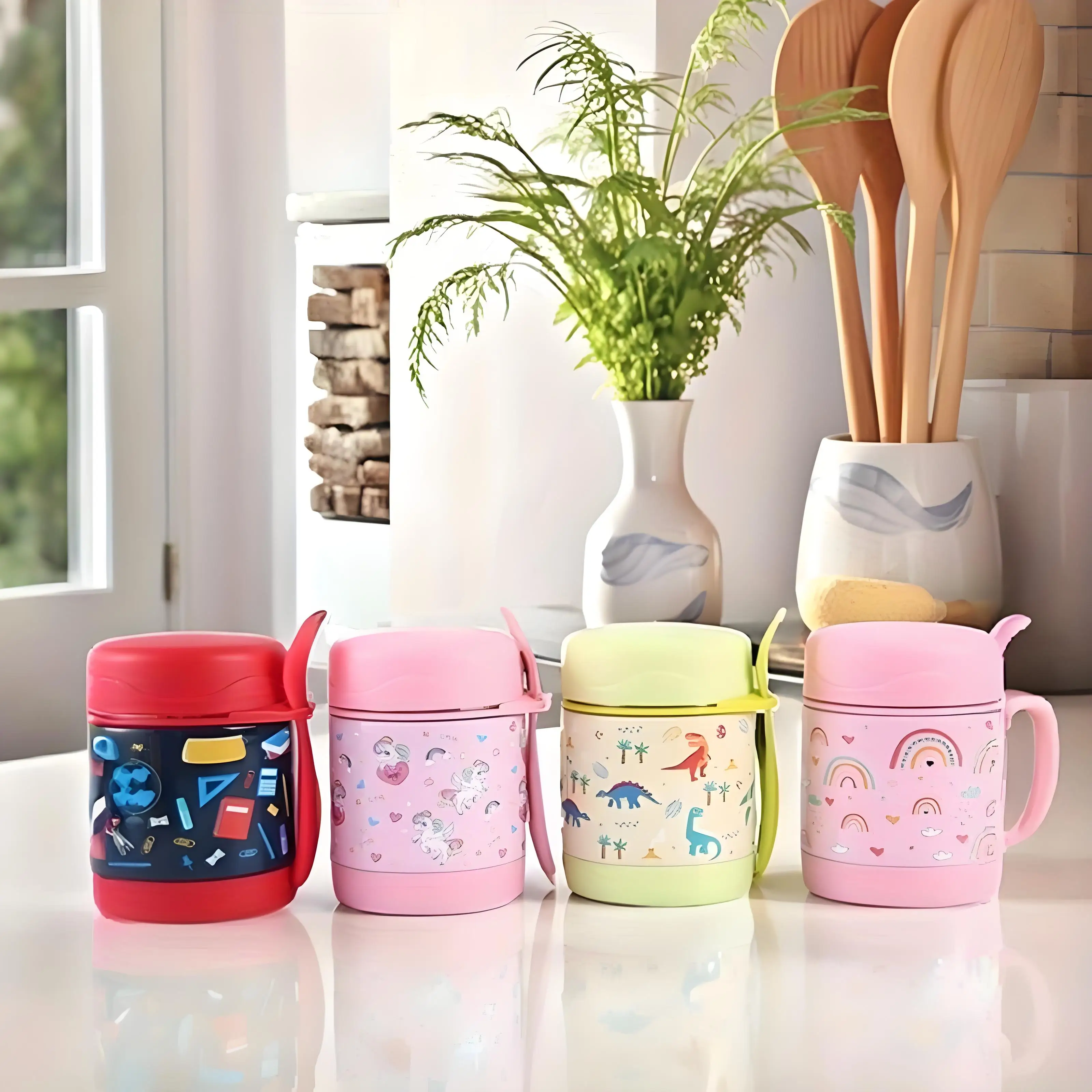 Fiambrera de acero inoxidable de 10oz con cuchara, contenedor térmico para alimentos, taza de vacío, caja Bento aislante, termo, taza de sopa para niños y escuela fiambrera para niños termos para comida caliente